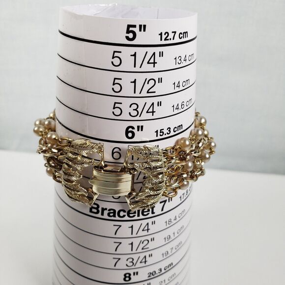 Vintage 1990's Signed Star 5 Strand Gray Pearl Beads Chains 6 1/2 Bracelet - Picture 14 of 15